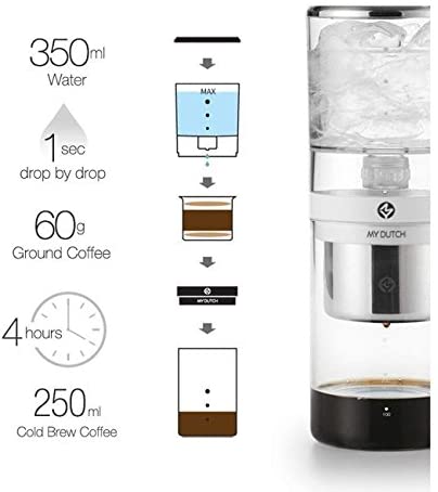 BEANPLUS M350, My Dutch Cold Brew Iced Coffee Maker, Hygienic Sealed Construction without Exposure to External Contaminants, Whtie, 12oz, 3.3" x 9.4"