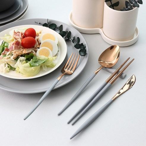 SSUEIM Mariebel Dinner Cutlery Set, 4 Piece Set, Box Package (Blooming Gray)