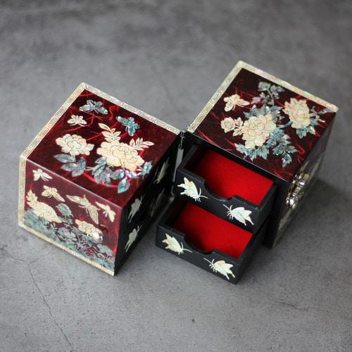 PALBOCK SANGHOE Hanji Najeon Jewelry Box Korean Traditional Handcraft (Butterfly & Peony, Red)