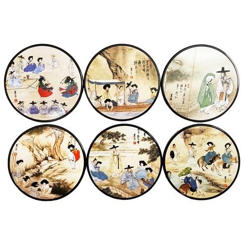 [Lavec] Korean Traditional Characters Coaster 6P Set, Shin Yun bok Artist Artist Painting