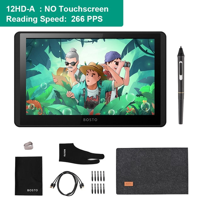 BOSTO 11.6 Inch Graphics Drawing Tablet BT-12HD/BT-12HDT Digital Tablet HD HIPS LCD 300PPS 1366*768 Display 8192 Pressure Level