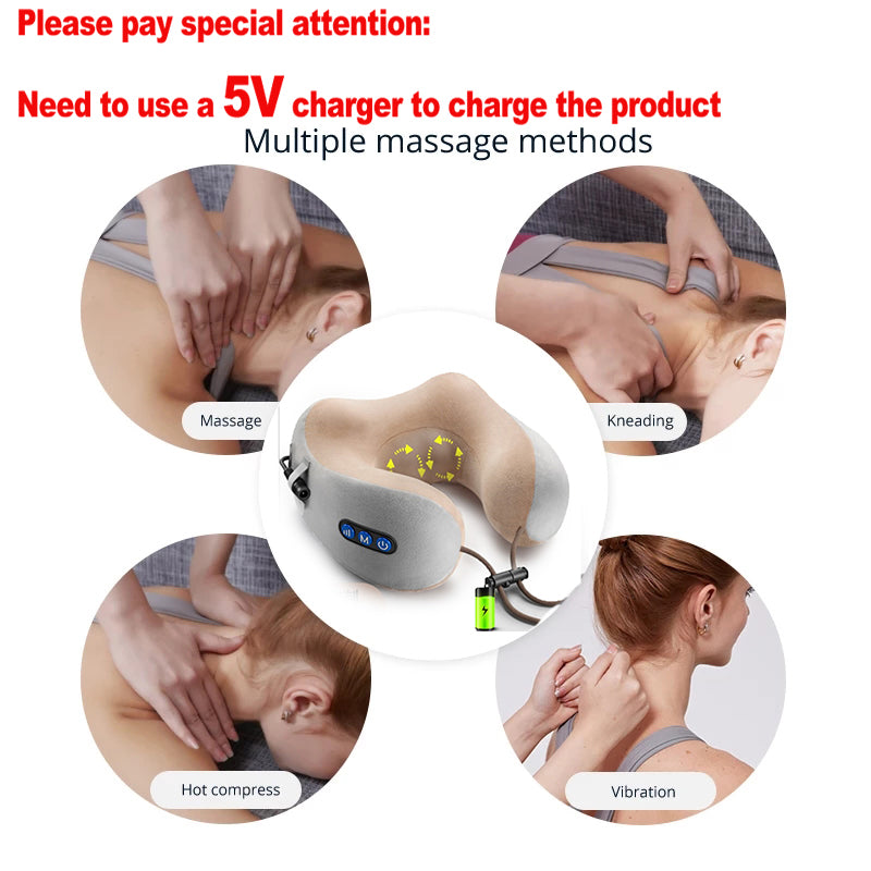 Cuscino massaggiatore elettrico portatile a forma di U per il collo