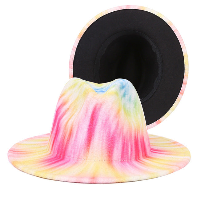 Sombrero Fedora con efecto tie-dye y paisaje natural