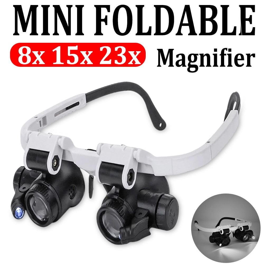 2LED Head-Mounted Illuminating Microscope Headband Repair LED Lamp Light Magnifying Glass with 8x 15x 23x Magnifier Loupe I Tesori Del Faro