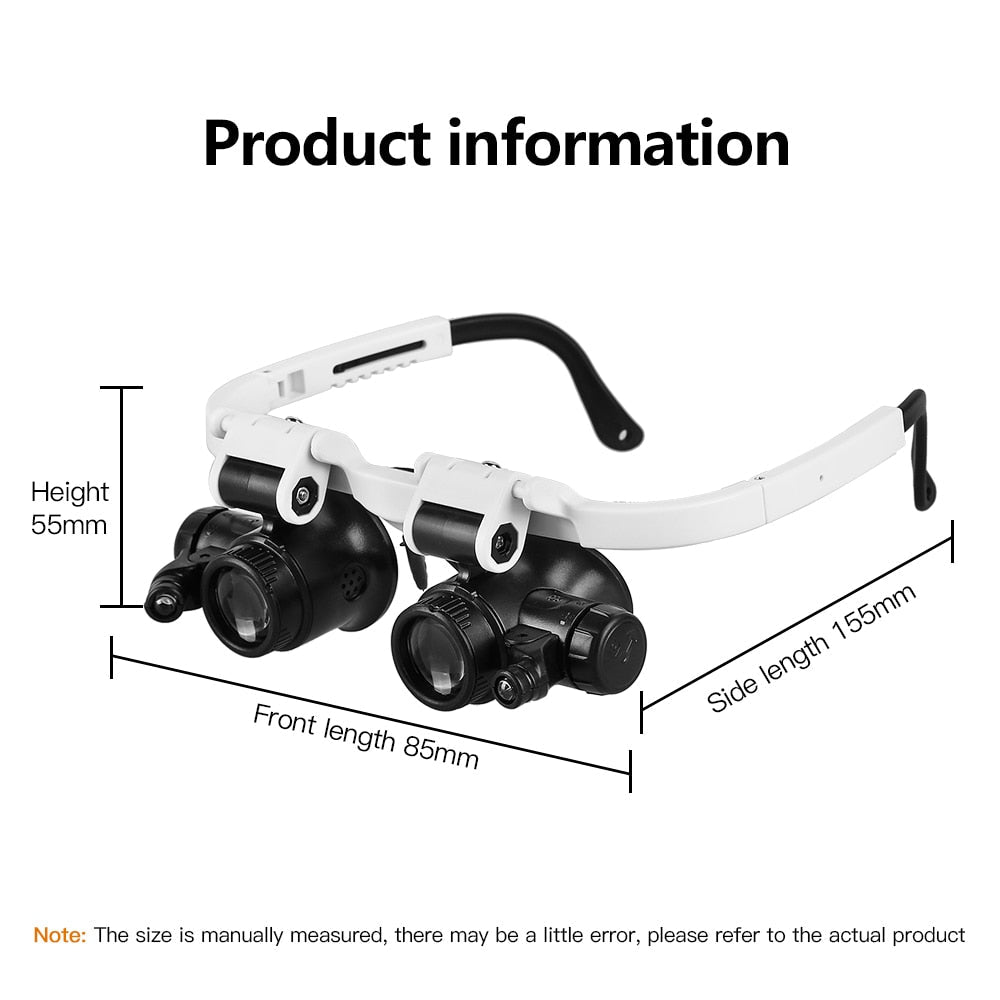 2LED Head-Mounted Illuminating Microscope Headband Repair LED Lamp Light Magnifying Glass with 8x 15x 23x Magnifier Loupe I Tesori Del Faro