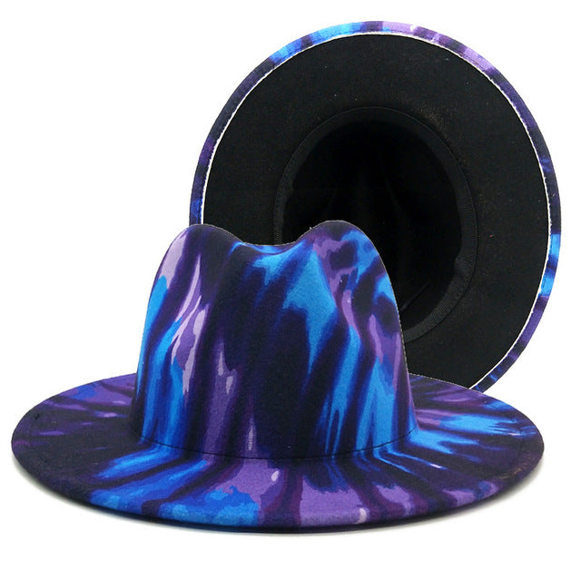 Cappello Fedora tie-dye con paesaggio naturale