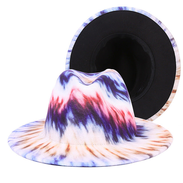 Sombrero Fedora con efecto tie-dye y paisaje natural