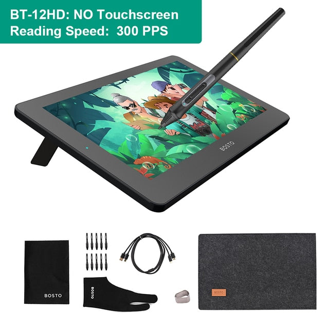 BOSTO 11.6 Inch Graphics Drawing Tablet BT-12HD/BT-12HDT Digital Tablet HD HIPS LCD 300PPS 1366*768 Display 8192 Pressure Level