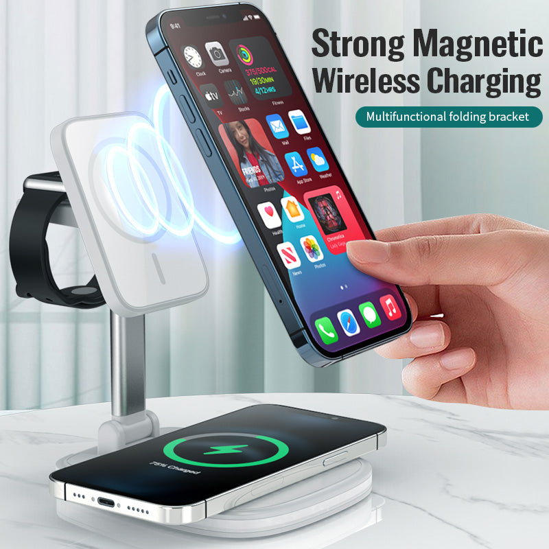 Caricabatterie wireless pieghevole magnetico 3 in 1