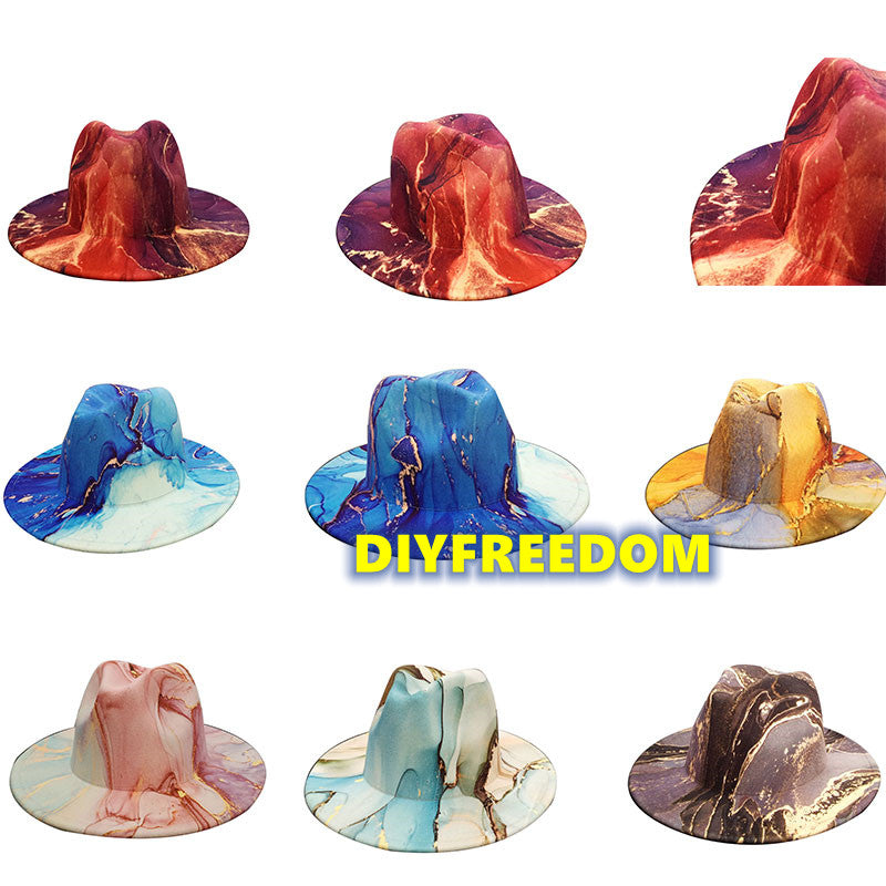 Cappello Fedora tie-dye con paesaggio naturale