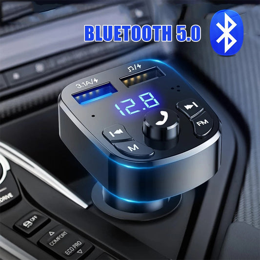 Auto Vivavoce Bluetooth-compaitable 5.0 Trasmettitore FM Kit per auto Lettore modulatore MP3 Ricevitore audio vivavoce 2 Caricabatterie rapido USB I Tesori Del Faro