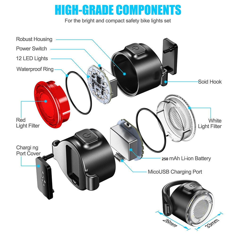 Luce posteriore per bicicletta Luce di avvertimento di sicurezza per bici impermeabile ricaricabile USB per pacchetto casco MTB Fanale posteriore per bicicletta Fanale posteriore I Tesori Del Faro