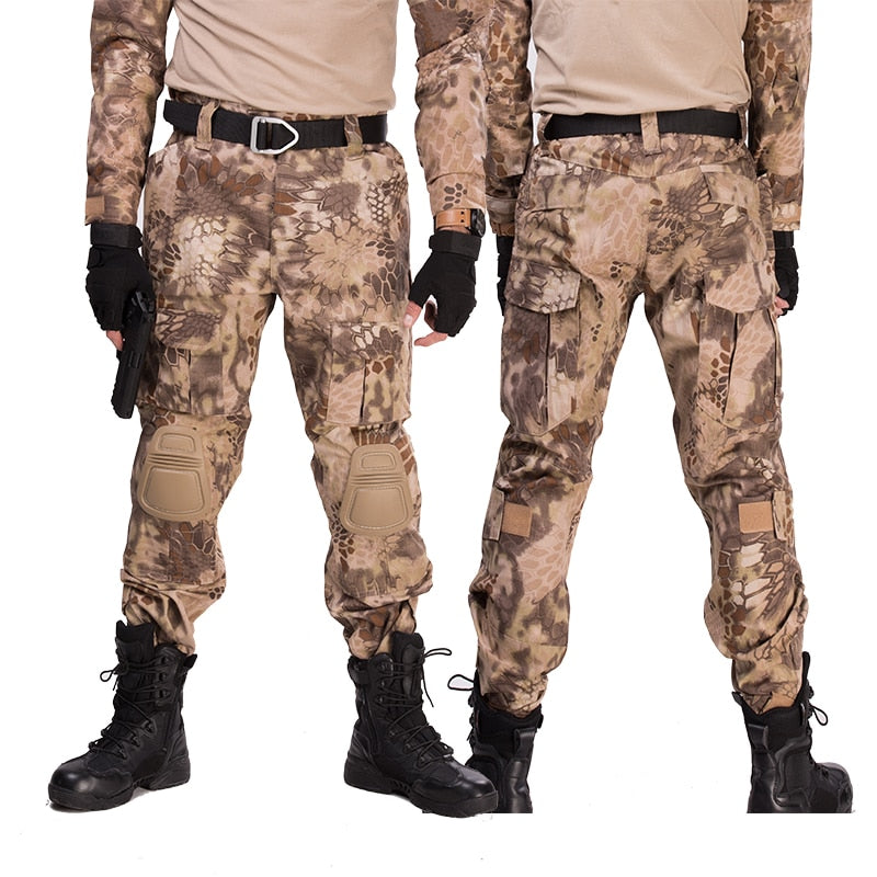 Multicam Camouflage Military Tactical Pants Army Pantaloni da trekking resistenti all'usura Paintball Combat Pant con ginocchiere Abiti da caccia