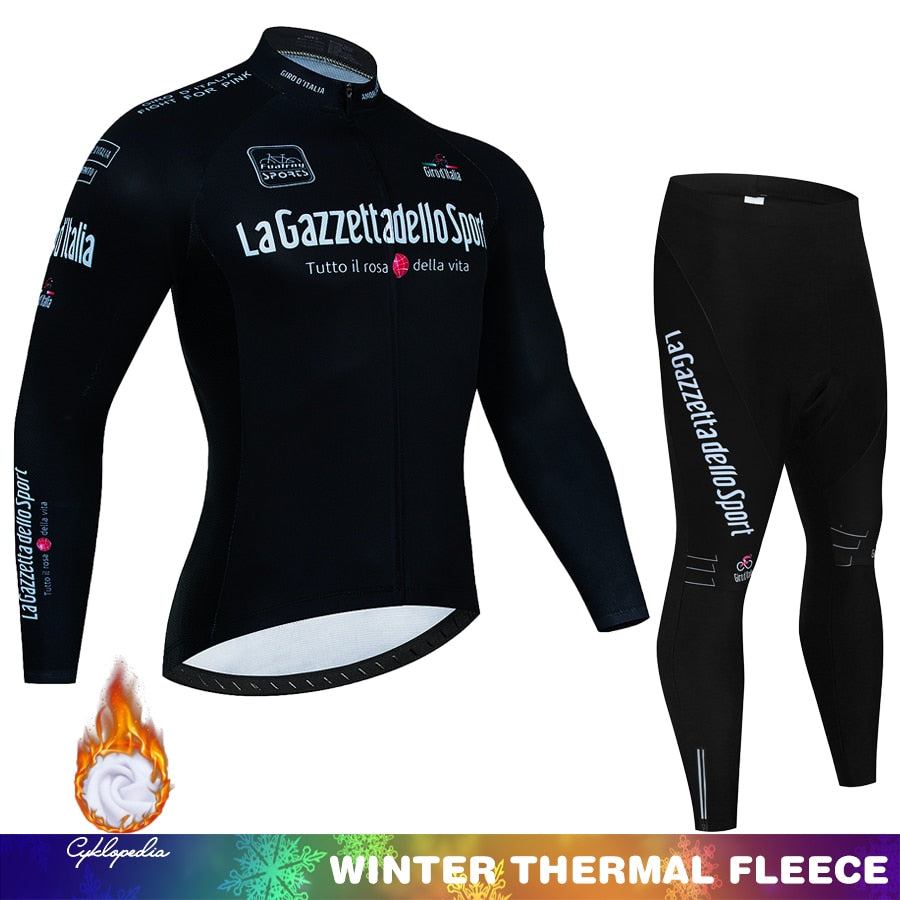 Tour de Italia Conjunto de ciclismo de invierno Polar térmico Ropa deportiva de manga larga Traje de camiseta de carreras para hombres Conjunto de pantalones con pechera Ropa de ciclismo 