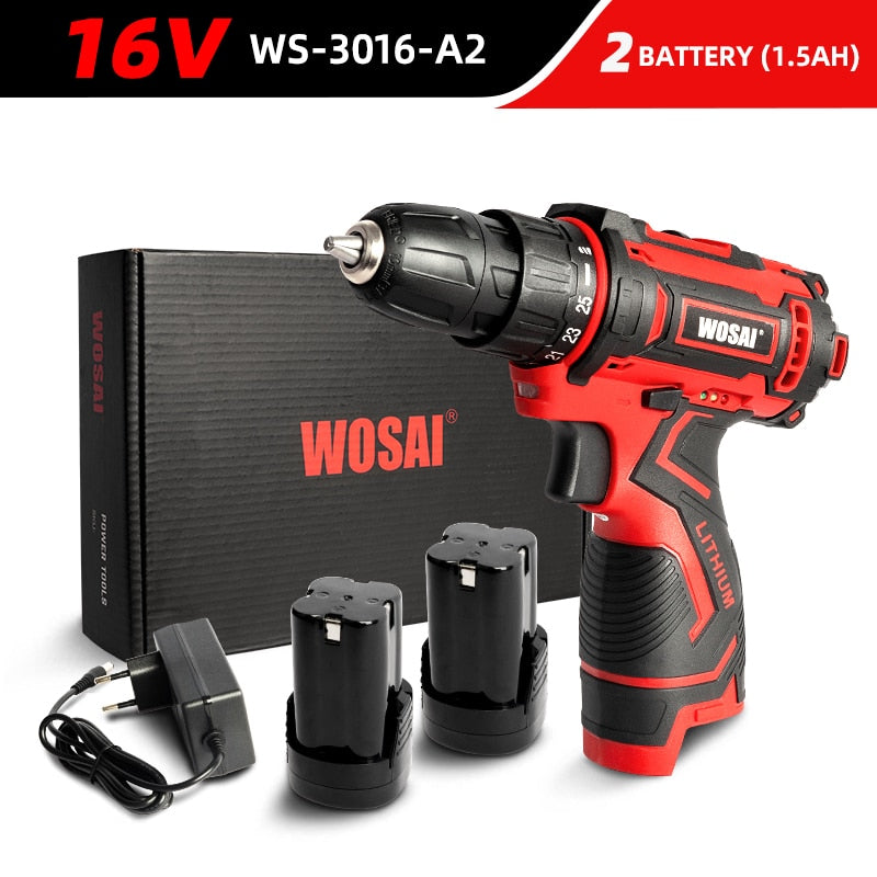 WOSAI 12V 16V 20V Taladro Inalámbrico Destornillador eléctrico Mini Controlador de potencia inalámbrico DC Batería de iones de litio 3/8 pulgadas 