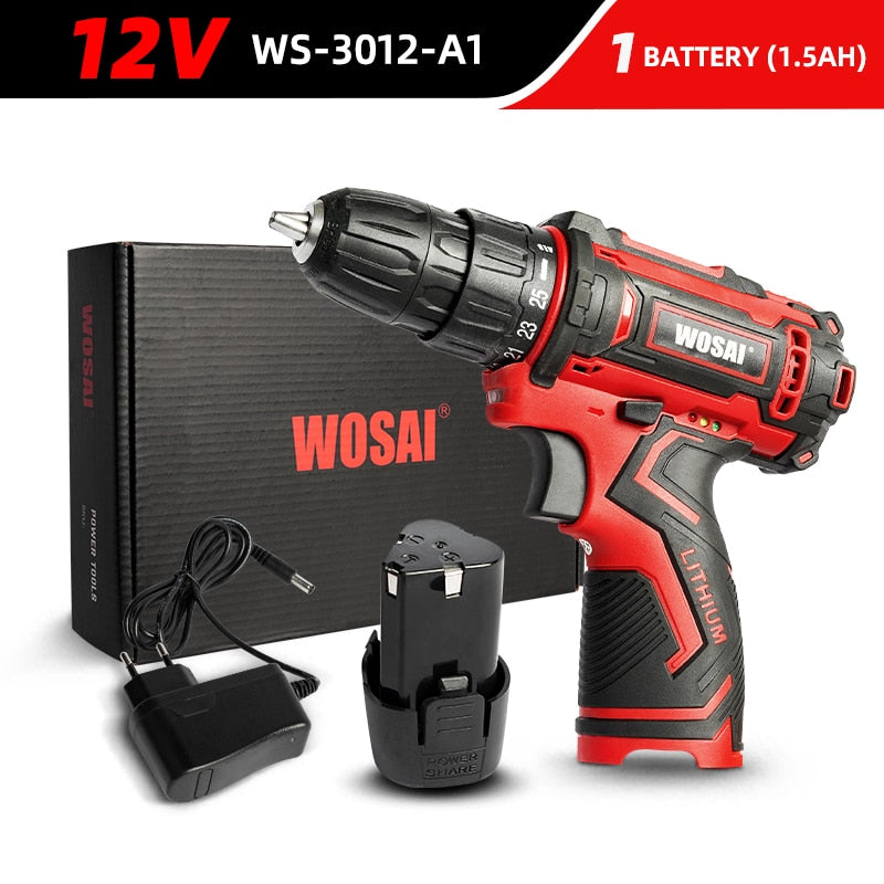 WOSAI 12V 16V 20V trapano a batteria cacciavite elettrico mini driver di alimentazione wireless DC batteria agli ioni di litio 3/8 pollici