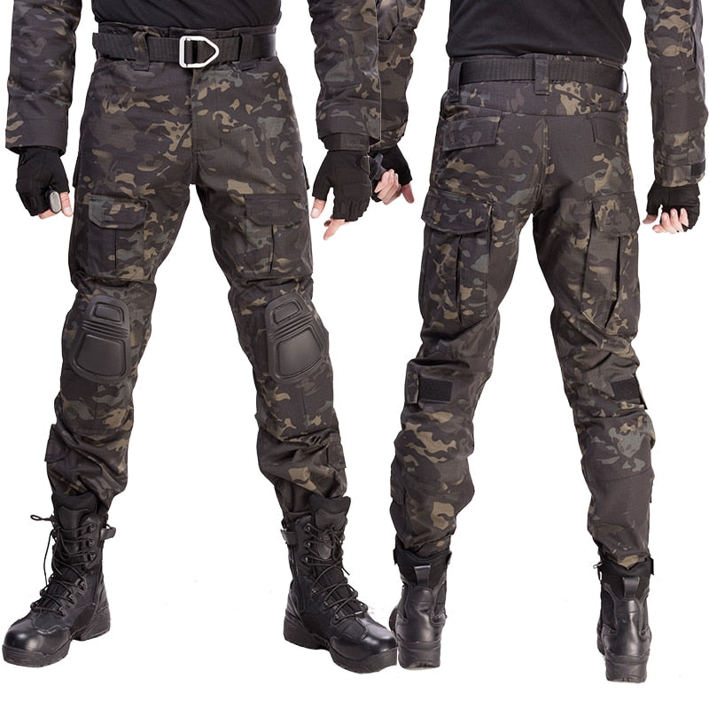 Multicam Camouflage Military Tactical Pants Army Pantaloni da trekking resistenti all'usura Paintball Combat Pant con ginocchiere Abiti da caccia