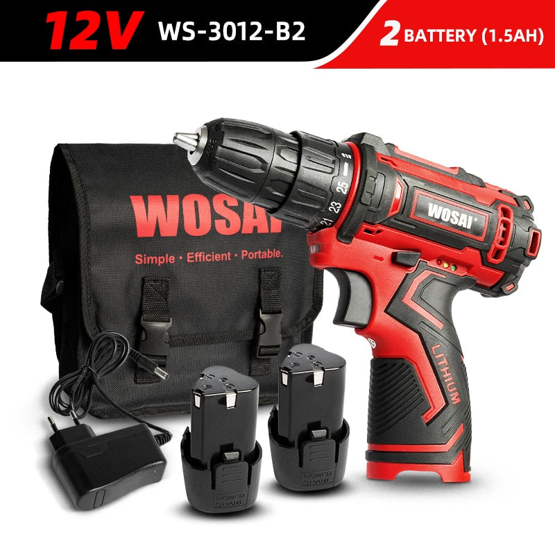 WOSAI 12V 16V 20V Taladro Inalámbrico Destornillador eléctrico Mini Controlador de potencia inalámbrico DC Batería de iones de litio 3/8 pulgadas 