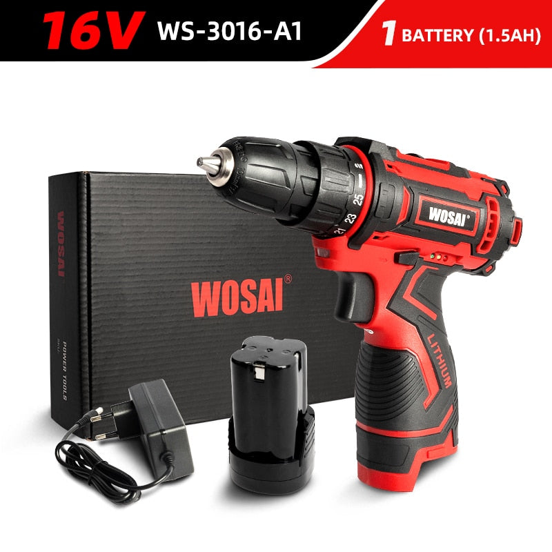 WOSAI 12V 16V 20V Taladro Inalámbrico Destornillador eléctrico Mini Controlador de potencia inalámbrico DC Batería de iones de litio 3/8 pulgadas 