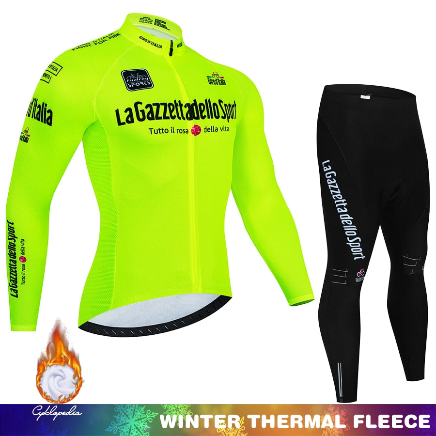 Tour de Italia Conjunto de ciclismo de invierno Polar térmico Ropa deportiva de manga larga Traje de camiseta de carreras para hombres Conjunto de pantalones con pechera Ropa de ciclismo 