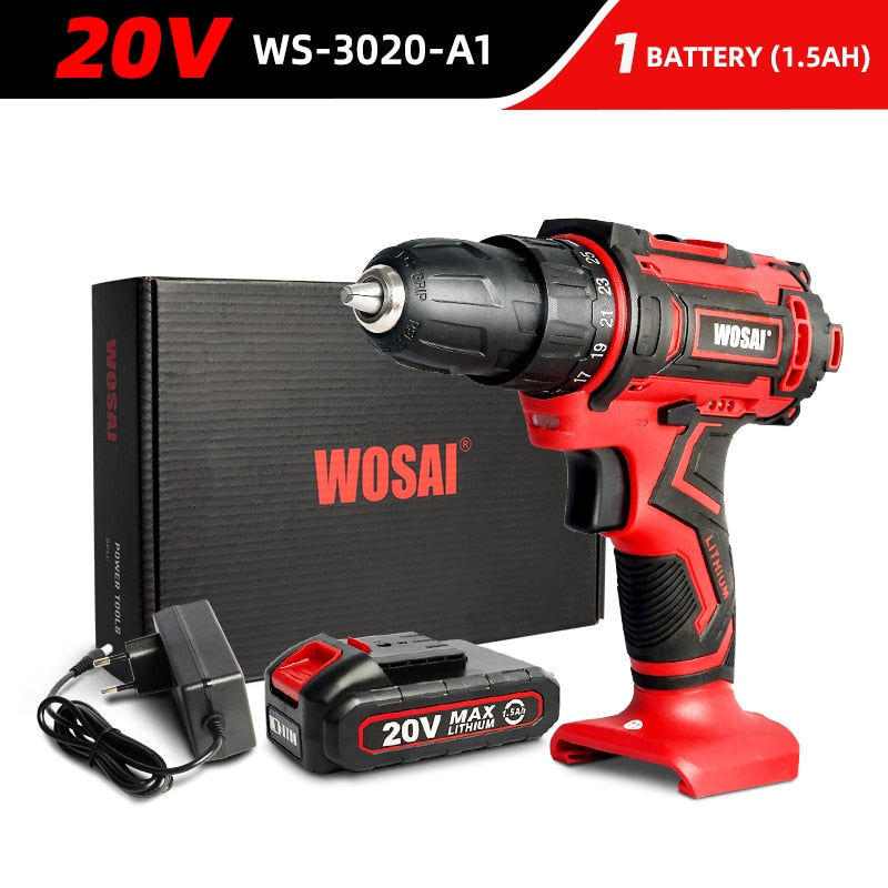 WOSAI 12V 16V 20V trapano a batteria elettrico mini driver di alimentazione wireless DC batteria agli ioni di litio 3/8 pollici 