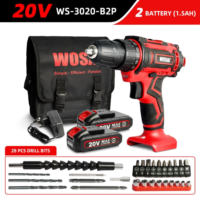 WOSAI 12V 16V 20V Taladro Inalámbrico Destornillador eléctrico Mini Controlador de potencia inalámbrico DC Batería de iones de litio 3/8 pulgadas 