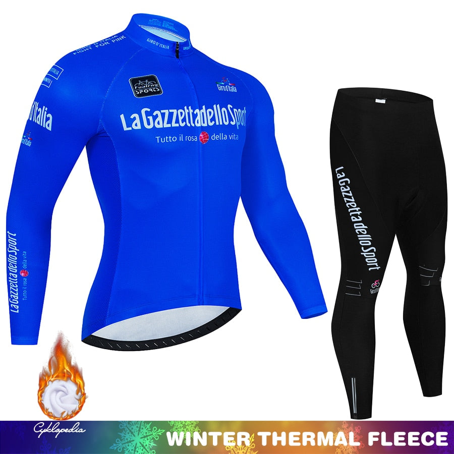 Tour de Italia Conjunto de ciclismo de invierno Polar térmico Ropa deportiva de manga larga Traje de camiseta de carreras para hombres Conjunto de pantalones con pechera Ropa de ciclismo 