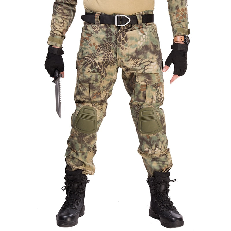 Multicam Camouflage Military Tactical Pants Army Pantaloni da trekking resistenti all'usura Paintball Combat Pant con ginocchiere Abiti da caccia