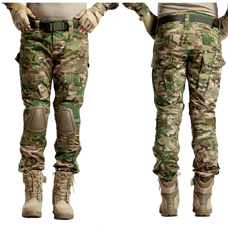 Multicam Camouflage Military Tactical Pants Army Pantaloni da trekking resistenti all'usura Paintball Combat Pant con ginocchiere Abiti da caccia