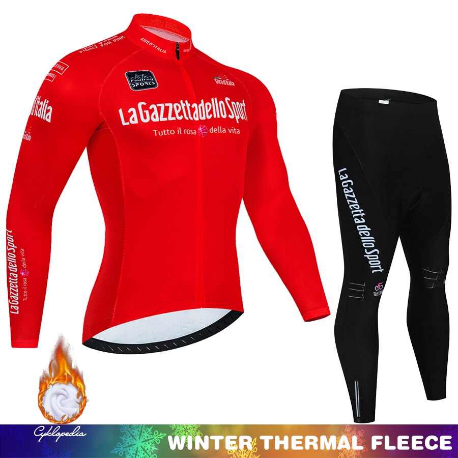 Giro d'Italia Completo da ciclismo invernale In pile termico Manica lunga Abbigliamento sportivo Maglia da corsa Completo da uomo Pantaloni con bretelle Set Abbigliamento da ciclismo 