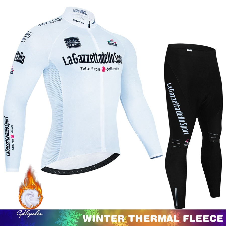 Tour de Italia Conjunto de ciclismo de invierno Polar térmico Ropa deportiva de manga larga Traje de camiseta de carreras para hombres Conjunto de pantalones con pechera Ropa de ciclismo 