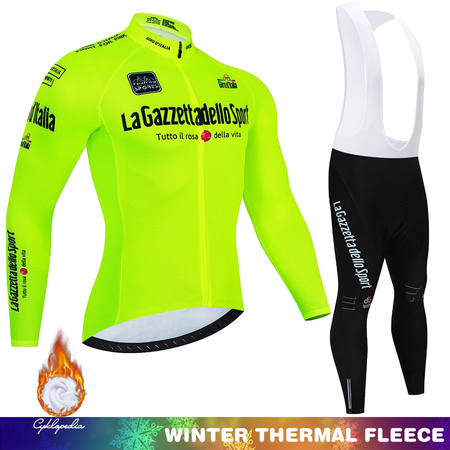 Tour de Italia Conjunto de ciclismo de invierno Polar térmico Ropa deportiva de manga larga Traje de camiseta de carreras para hombres Conjunto de pantalones con pechera Ropa de ciclismo 