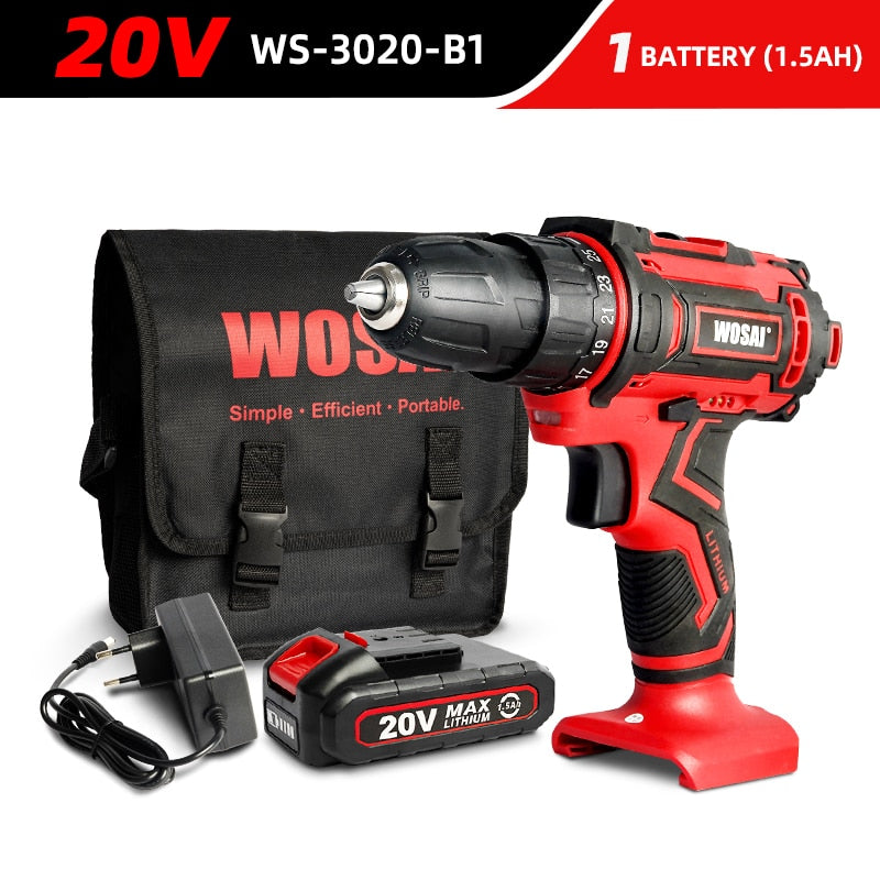 WOSAI 12V 16V 20V Taladro Inalámbrico Destornillador eléctrico Mini Controlador de potencia inalámbrico DC Batería de iones de litio 3/8 pulgadas 