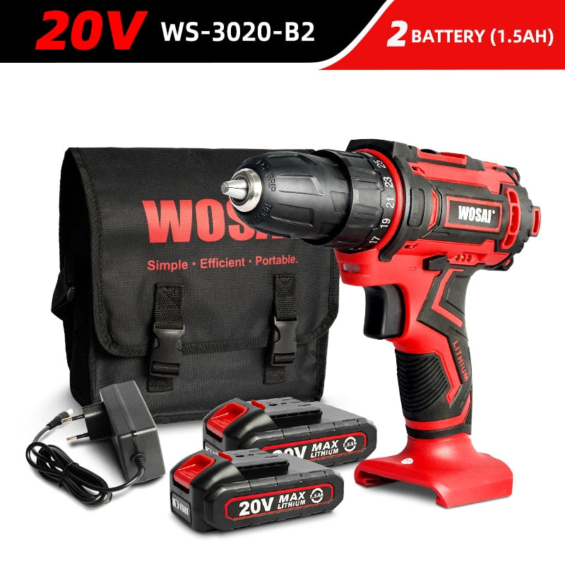 WOSAI 12V 16V 20V trapano a batteria cacciavite elettrico mini driver di alimentazione wireless DC batteria agli ioni di litio 3/8 pollici