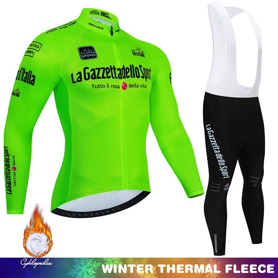 Tour de Italia Conjunto de ciclismo de invierno Polar térmico Ropa deportiva de manga larga Traje de camiseta de carreras para hombres Conjunto de pantalones con pechera Ropa de ciclismo 