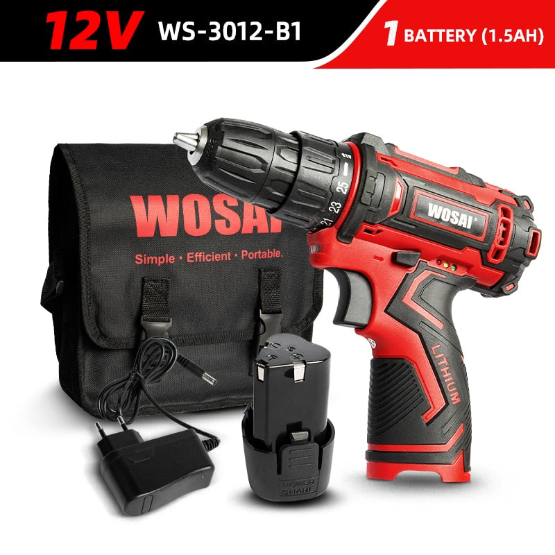 WOSAI 12V 16V 20V Taladro Inalámbrico Destornillador eléctrico Mini Controlador de potencia inalámbrico DC Batería de iones de litio 3/8 pulgadas 