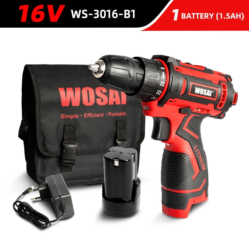 WOSAI 12V 16V 20V Taladro Inalámbrico Destornillador eléctrico Mini Controlador de potencia inalámbrico DC Batería de iones de litio 3/8 pulgadas 