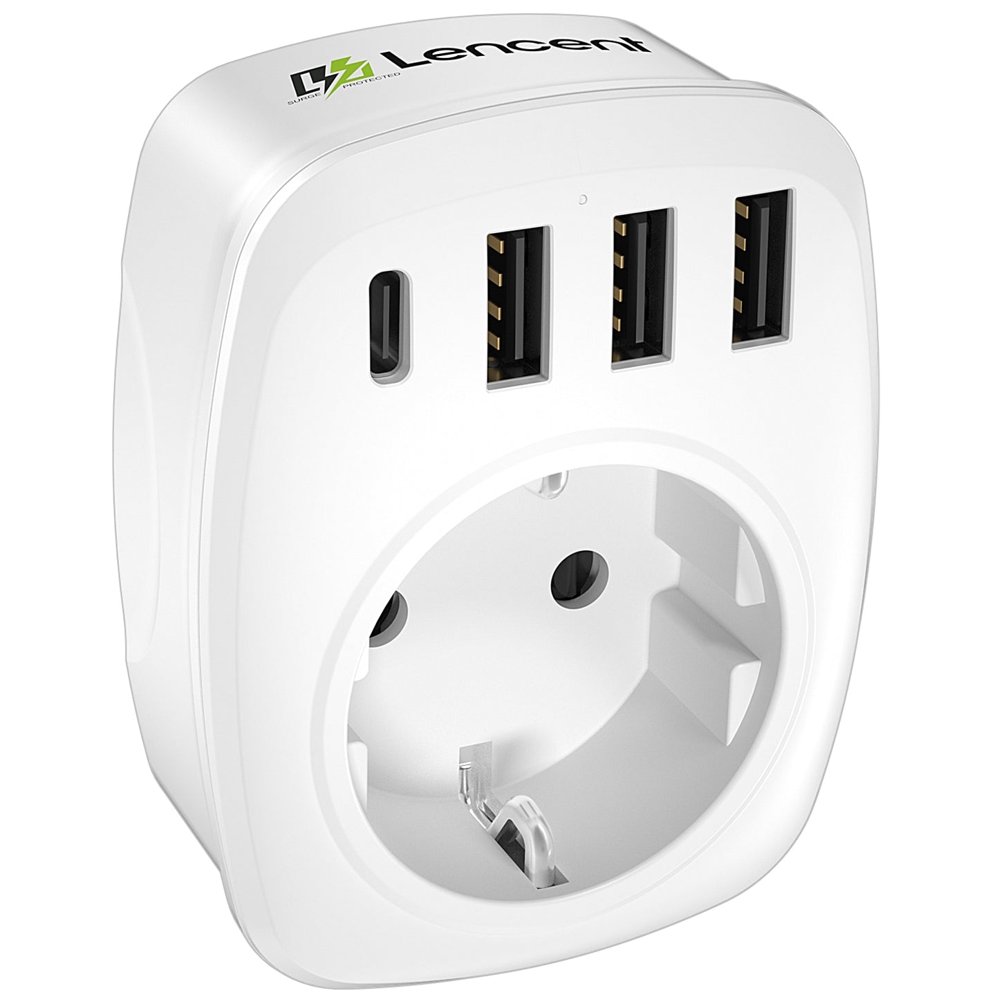 Regleta de enchufe LENCENT EU con 3 salidas de CA + 3 puertos de carga USB + 1 adaptador tipo C 5V 2.4A enchufe 7 en 1 interruptor de encendido/apagado 