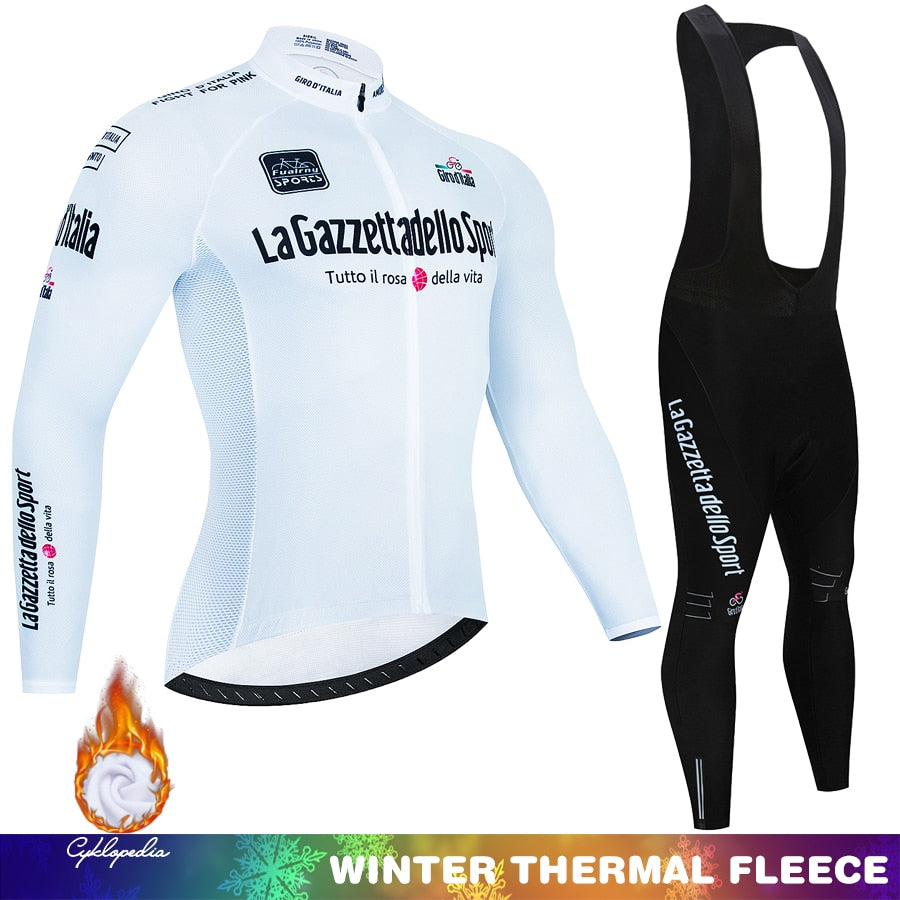 Tour de Italia Conjunto de ciclismo de invierno Polar térmico Ropa deportiva de manga larga Traje de camiseta de carreras para hombres Conjunto de pantalones con pechera Ropa de ciclismo 