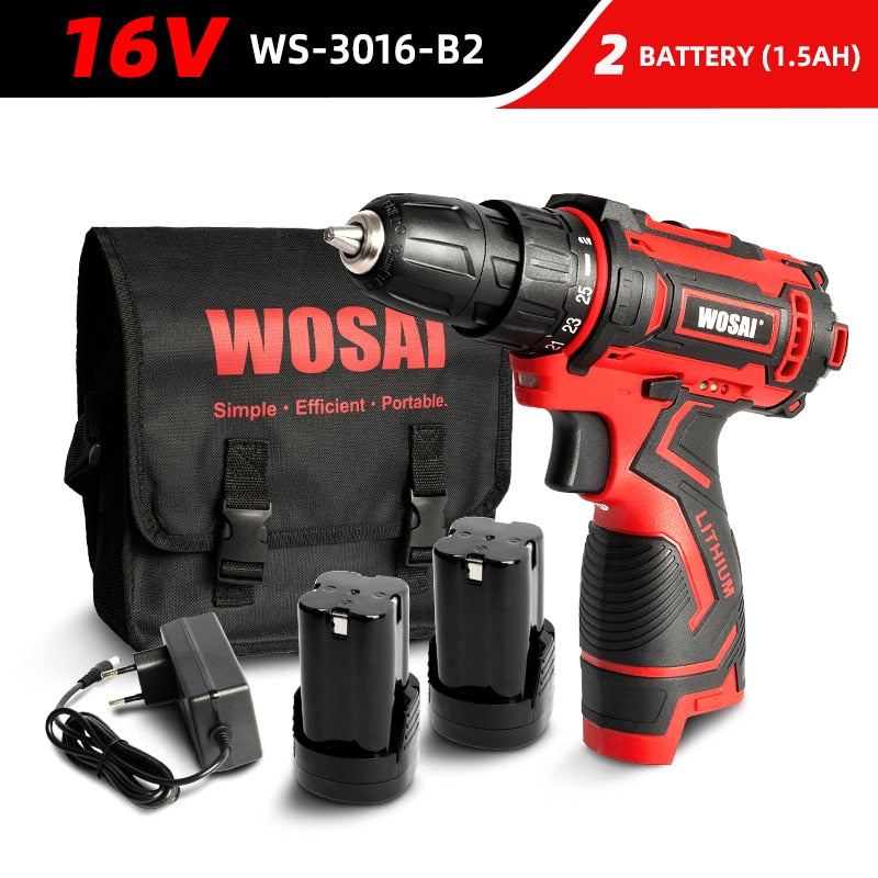 WOSAI 12V 16V 20V trapano a batteria cacciavite elettrico mini driver di alimentazione wireless DC batteria agli ioni di litio 3/8 pollici