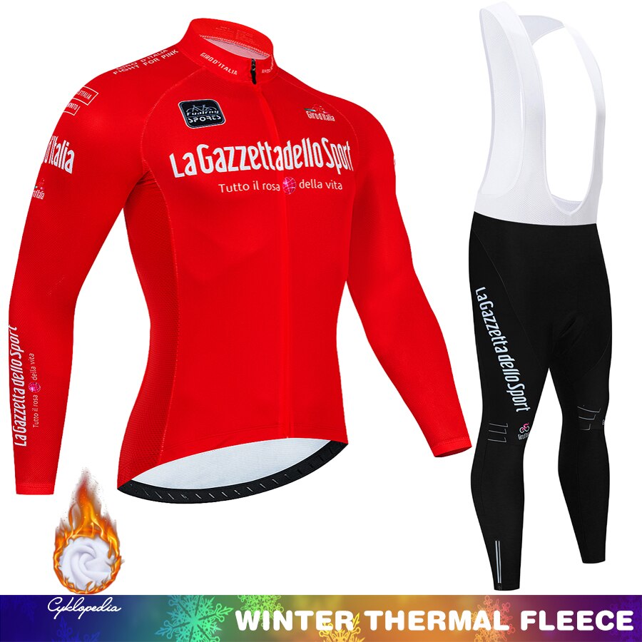 Tour de Italia Conjunto de ciclismo de invierno Polar térmico Ropa deportiva de manga larga Traje de camiseta de carreras para hombres Conjunto de pantalones con pechera Ropa de ciclismo 