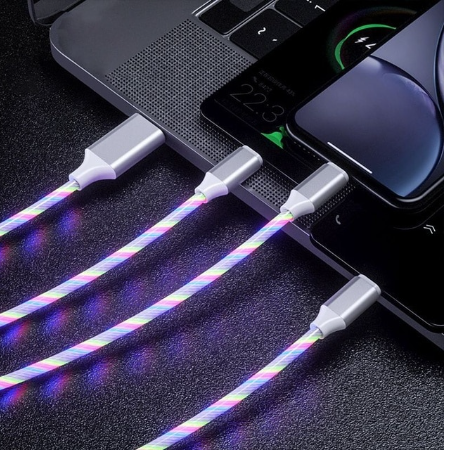 Tongdaytech 3 in 1 caricatore rapido USB colori fluenti LED bagliore cavo Usb ricarica rapida Carregador Portatil per iPhone Xiaomi Samsung I Tesori Del Faro