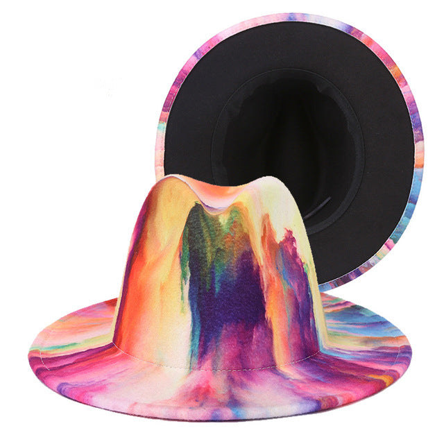 Cappello Fedora tie-dye con paesaggio naturale